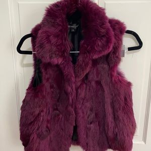 Rabbit FUR VEST. Adrienne Landau. maroon purple color